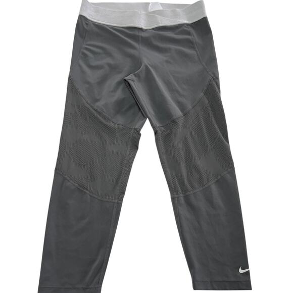 Nike Pro Dri FIT Leggings Womens Large Gray Cropped Training Tight Athletic - Picture 1 of 9
